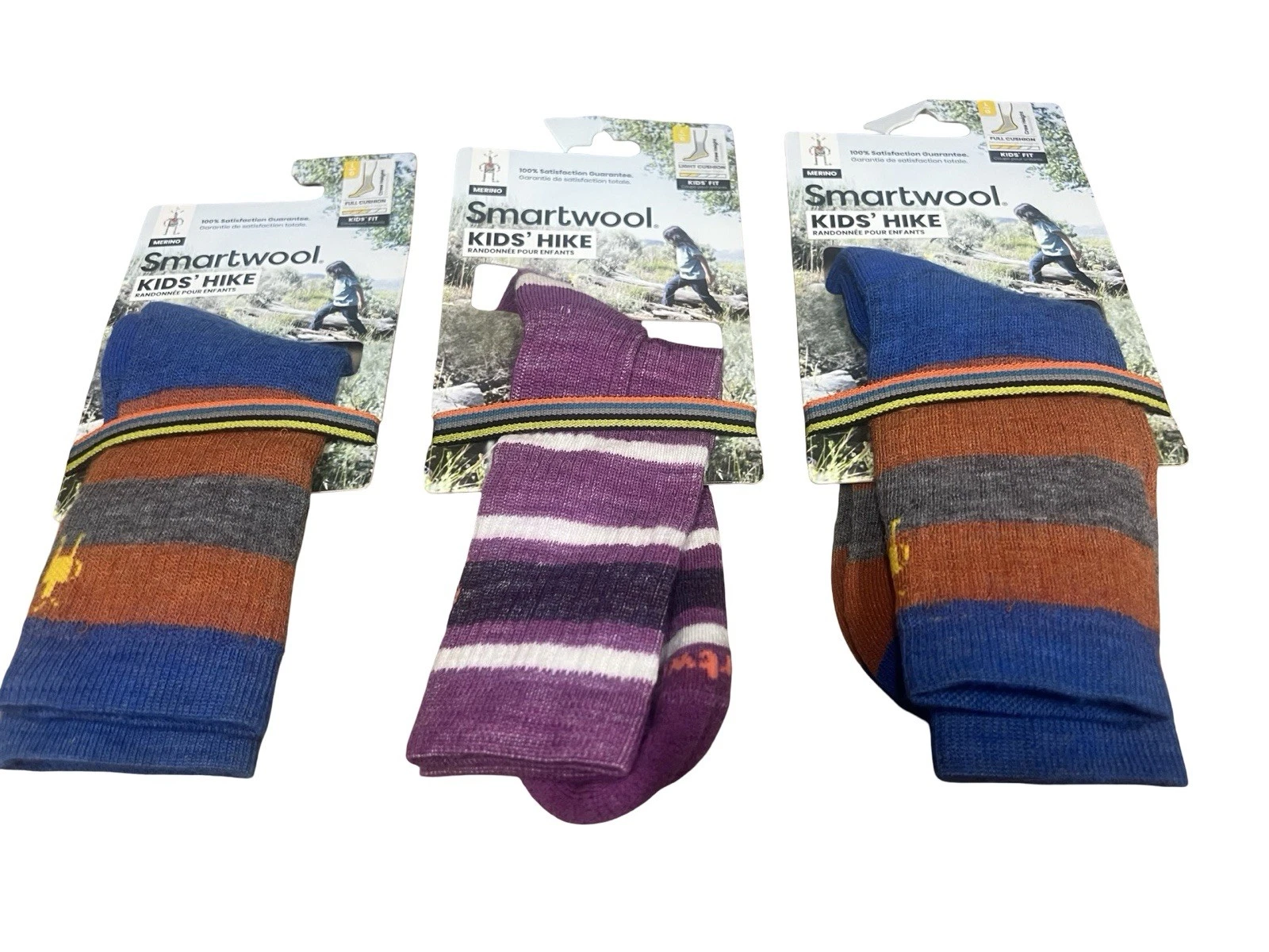SmartWool Kids’ Hike Crew Wool Socks Set 3 NWT Kids Large Light & Full Cushion