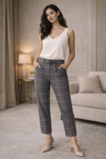 BODEN Plaid Belted Dress Pants Gray Yellow Check High Waist Cropped Wool US 6