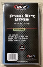 1 Pack 100 BCW Resealable Team Set Bags.  Each holds up to 35 Trading Cards