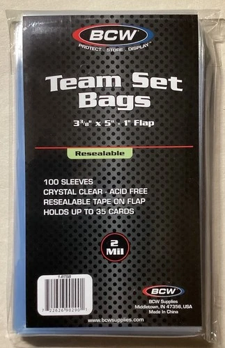 1 Pack 100 BCW Resealable Team Set Bags.  Each holds up to 35 Trading Cards