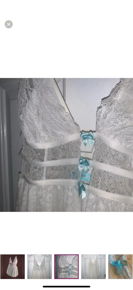 Betsey Johnson Intimates White Babydoll Cutesy Lingerie Slip Lace Dress Size S - Image 4 of 4