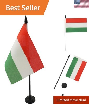 Hungary Table Flag 4'' x 6'' - Hungarian Desk Flag 15 x 10 cm - Black plastic...