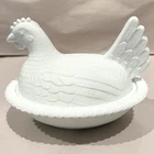 Vintage Indiana Glass Hen on Nest Covered Dish Milk Glass White Beaded Base 7"