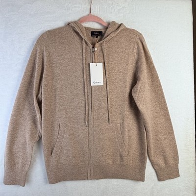 NWT Quince Oatmeal Mongolian Cashmere Full-Zip Hoodie Sweater Size Medium Cozy