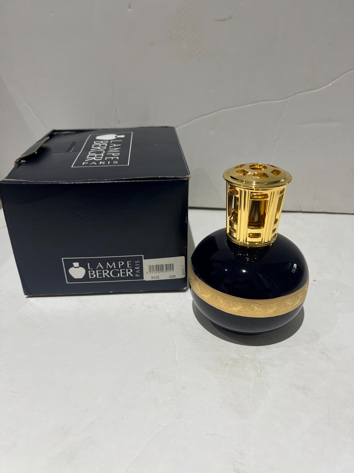 Lampe Berger Paris Navy with Gold Oil Lamp, Crown Diffuser NIB