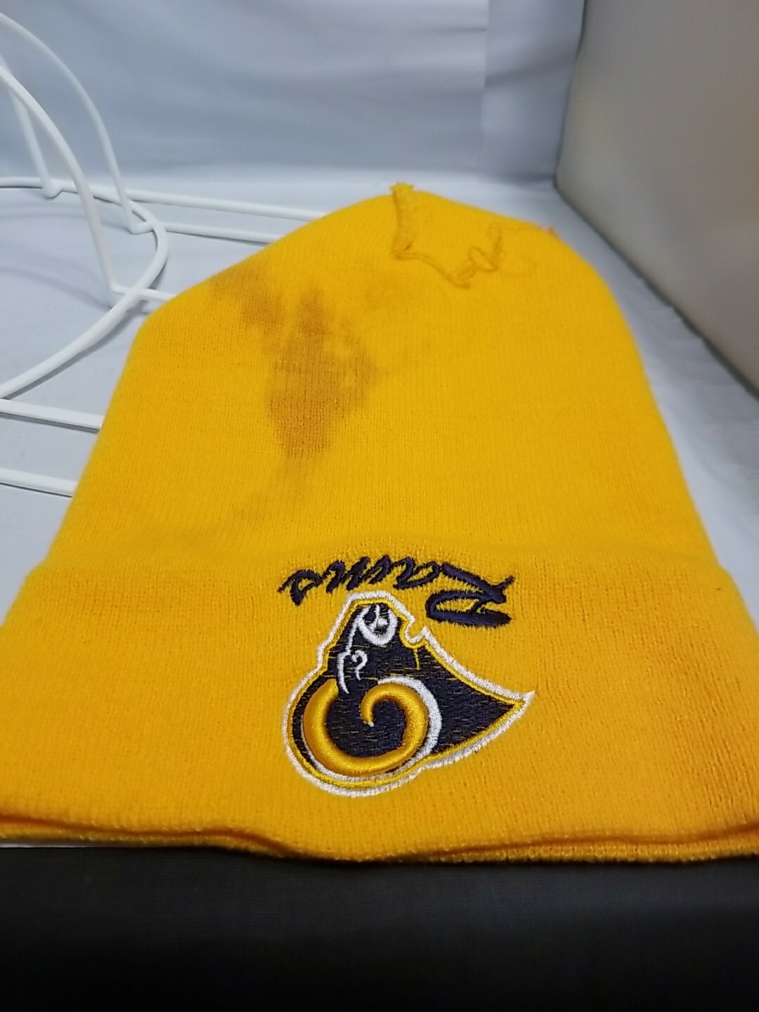 Rams Beanie Hat/ Cap ~ Plain Knit ~ Ski Skully Cuff ~ Winter Warm ~ Yellow ~