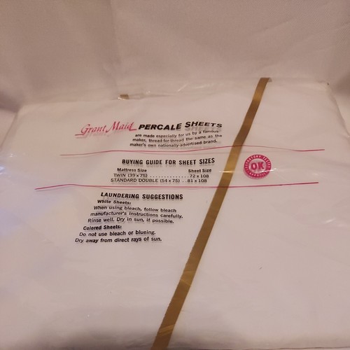 Vintage Grant Maid Percale White Full Flat Sheet Fine Combed W.T. Grant New - Picture 4 of 4