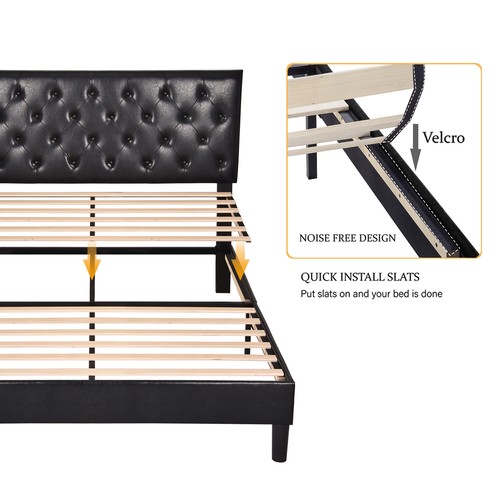 Sifurni King Platform Bed Frame with Button Tufted Adjustable Headboard, Black - Picture 4 of 8