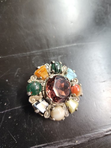 Vintage Agate & Topaz Rhinestone Miracle Style Scottish Celtic Brooch Pin - Picture 23 of 23