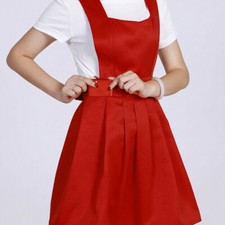 Ladies Solid Bib Apron Pleated Waitress Uniform Pocket Kitchen Workwear Cute New