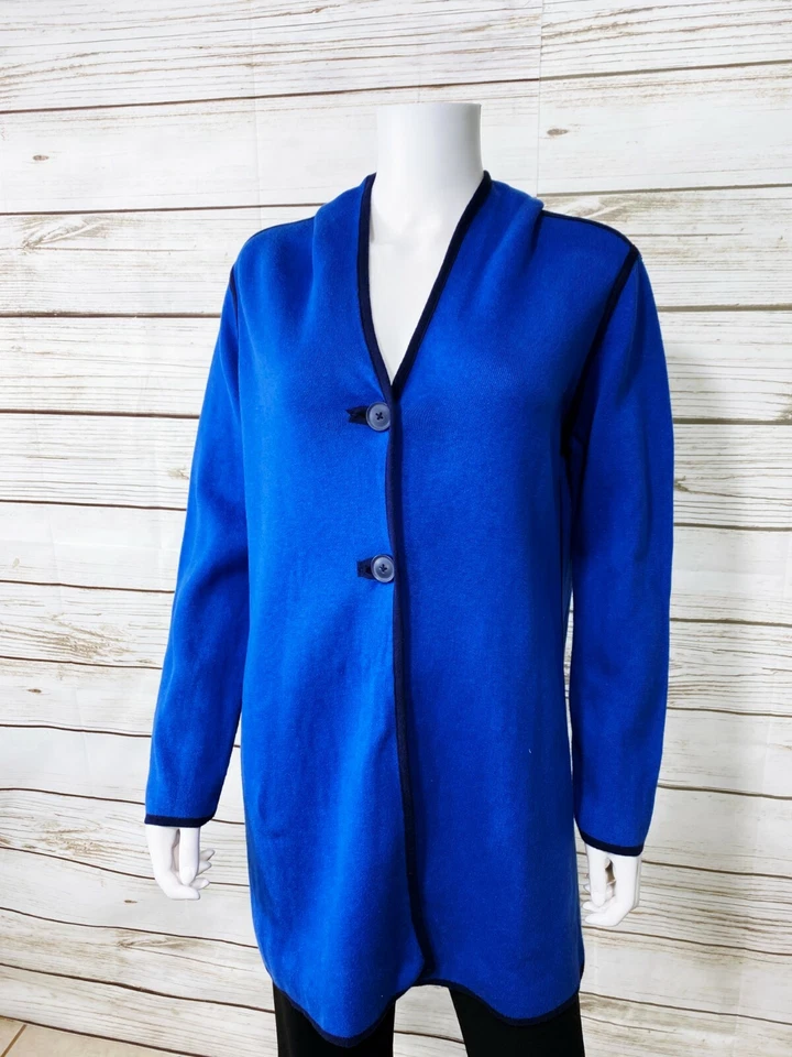 Chicos Zenergy Womens Hoodie Sz 1 (US M) Blue 2 Buttons Long Sleeve Cotton Blend - Image 3 of 4