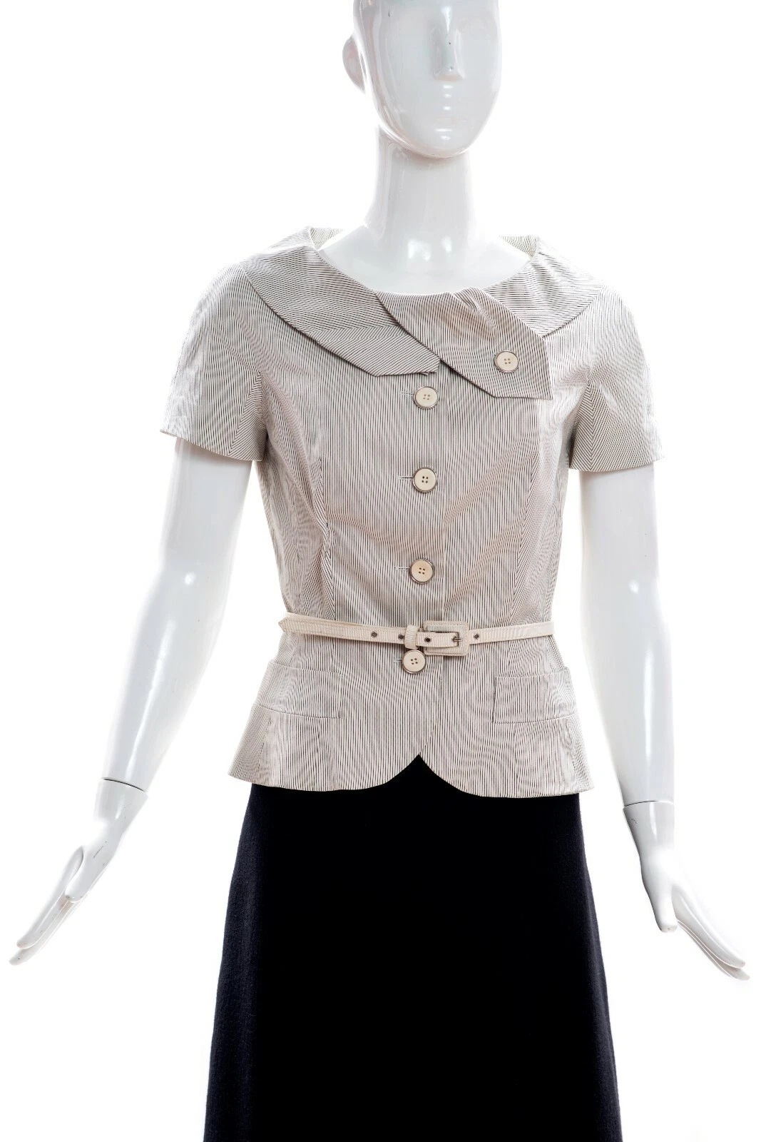Veste blazer ceinture manches courtes à rayures ivoire marine CHRISTIAN DIOR 10C IT 44 8