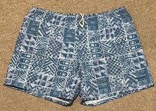 Vintage 80s 90s XL LL Bean Blue Retro Geometric Lined Swim Trunks Baggies Shorts