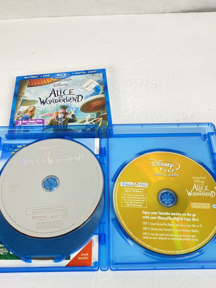 Alice in Wonderland Blu-ray DVD & Digital Copy 3 Disc Set w