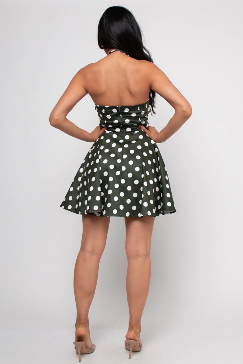 Olive Green Polka Dot Dress Size Large Halter Neckline Retro Rockabilly | eBay Olive Green Polka Dot Dress Size Large Halter Neckline Retro Rockabilly | eBay