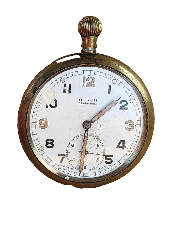 British Military WW2 Buren Grand Prix GSTP Pocket Watch Working Condition swiss — 第 3/4 张图片
