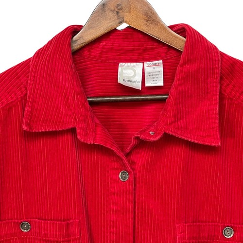 Roaman's Women Corduroy Jacket Size 1X Red Button-Up 100% Cotton Long Sleeve - Picture 7 of 10