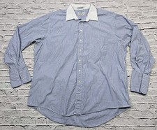Aquascutum of London Shirt Blue White 80s Two Ply Cuff Sleeves MENS 17.5 - 35