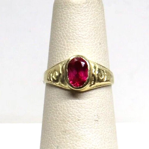 ANILLO Sello L@@K Vintage Oro Amarillo 14K Rubí Talla 4.25 Meñique o Colgante Foto 2 de 4