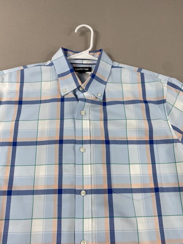 Lands End Shirt Mens L Large Blue White Pink Plaid Button Up Short Sleeve - Picture 3 of 12
