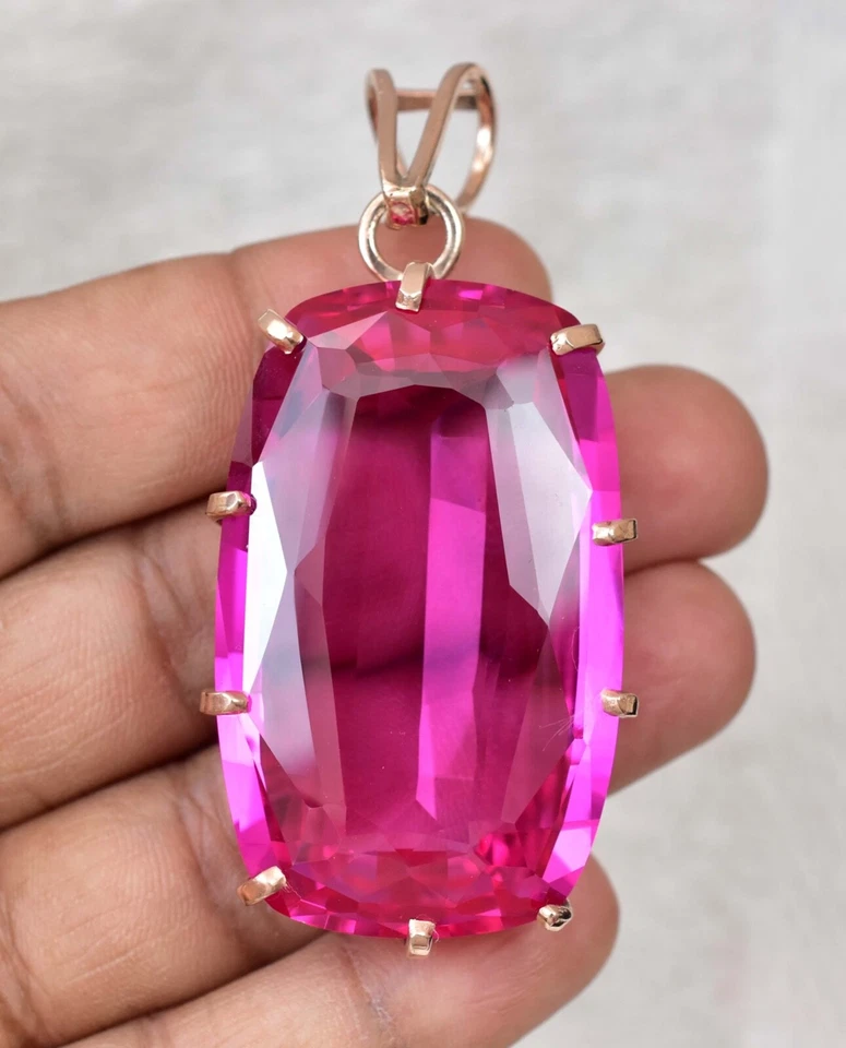 Naturel Mogok Rose Rubis Coussin 925 Pendentif Argent Massif Certifié - Gigantic - Photo 4/4