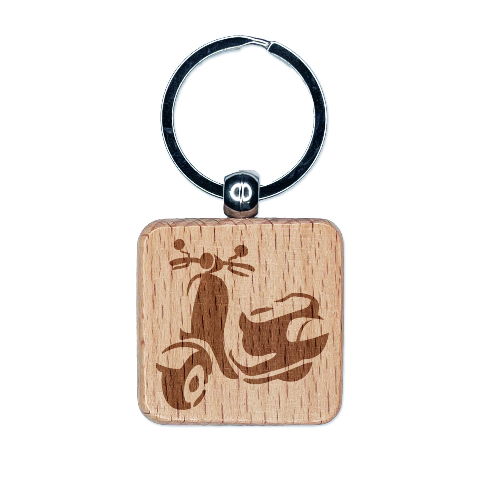 Moped Motor Scooter Motorcycle Vehicle Engraved Wood Square Keychain Tag Charm