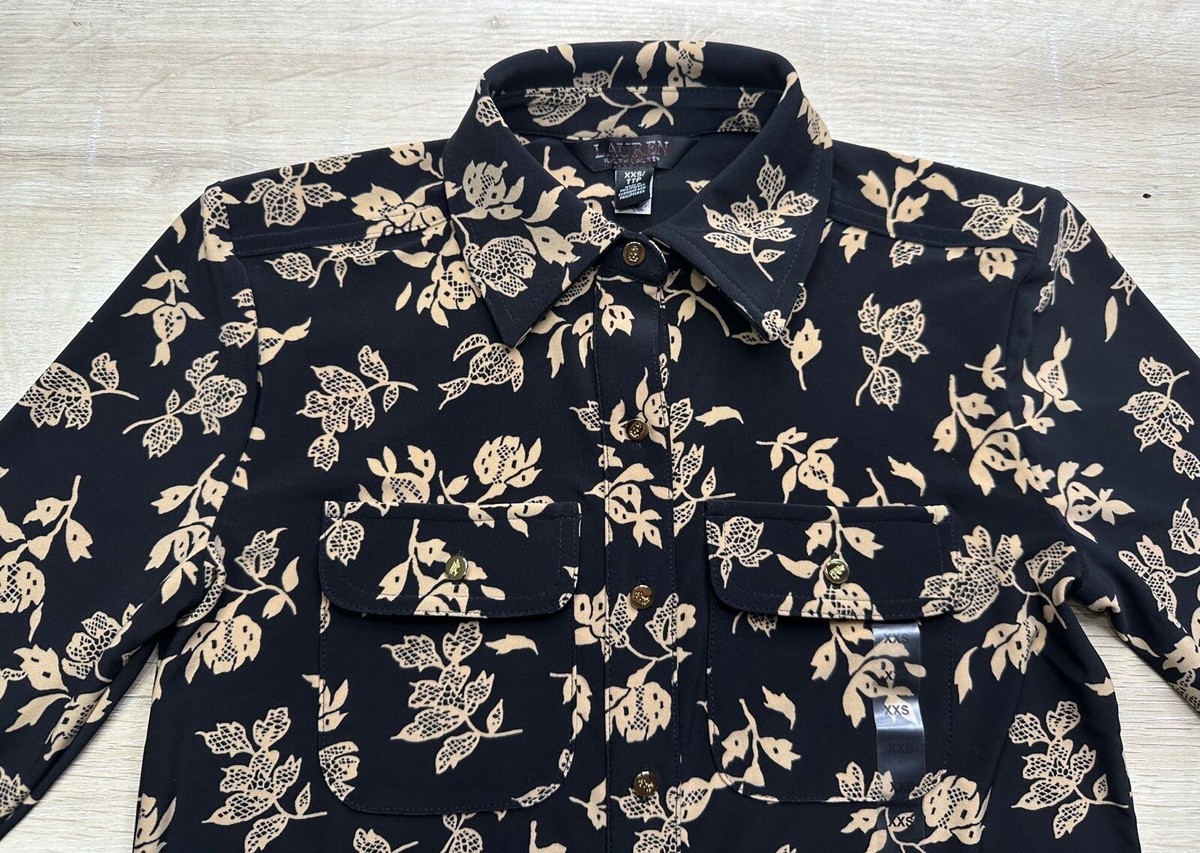 ラルフ・ローレン Lauren Ralph Lauren Floral ストレッチ Jersey Top レディース シャツ トップス Black M LAUREN RALPH LAUREN FLORAL SURPLICE STRETCH JERSEY TOP