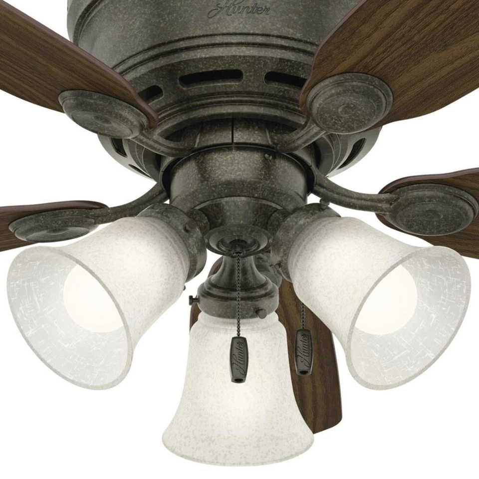 42" Provencal Gold Indoor LED Ceiling Fan White Snowflake Linen Glass Shade - Image 4 of 4