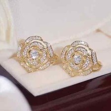 1.20Ct Lab Created Diamond Round Rose Stud Earring 14K Yellow Gold Plated Silver