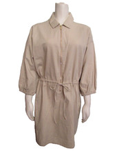 J Crew Dress Women's M Cream Cinched Zip-Up Drapey Cotton Drawstring Waist NWT