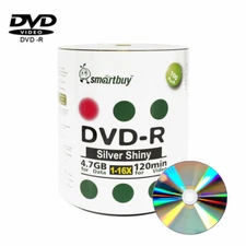 100 Smartbuy 16X DVD-R 4.7GB Shiny Silver Non Printable Blank Recording Disc