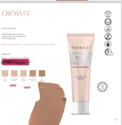 FARMASI - MAKE UP - SKIN PERFECTING CC CREAM #02LIGHT To Medium (9 in 1) 30ml 03#