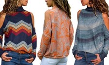 Women's Printed Long-Sleeve Blouses with Cut-Out Shoulders
