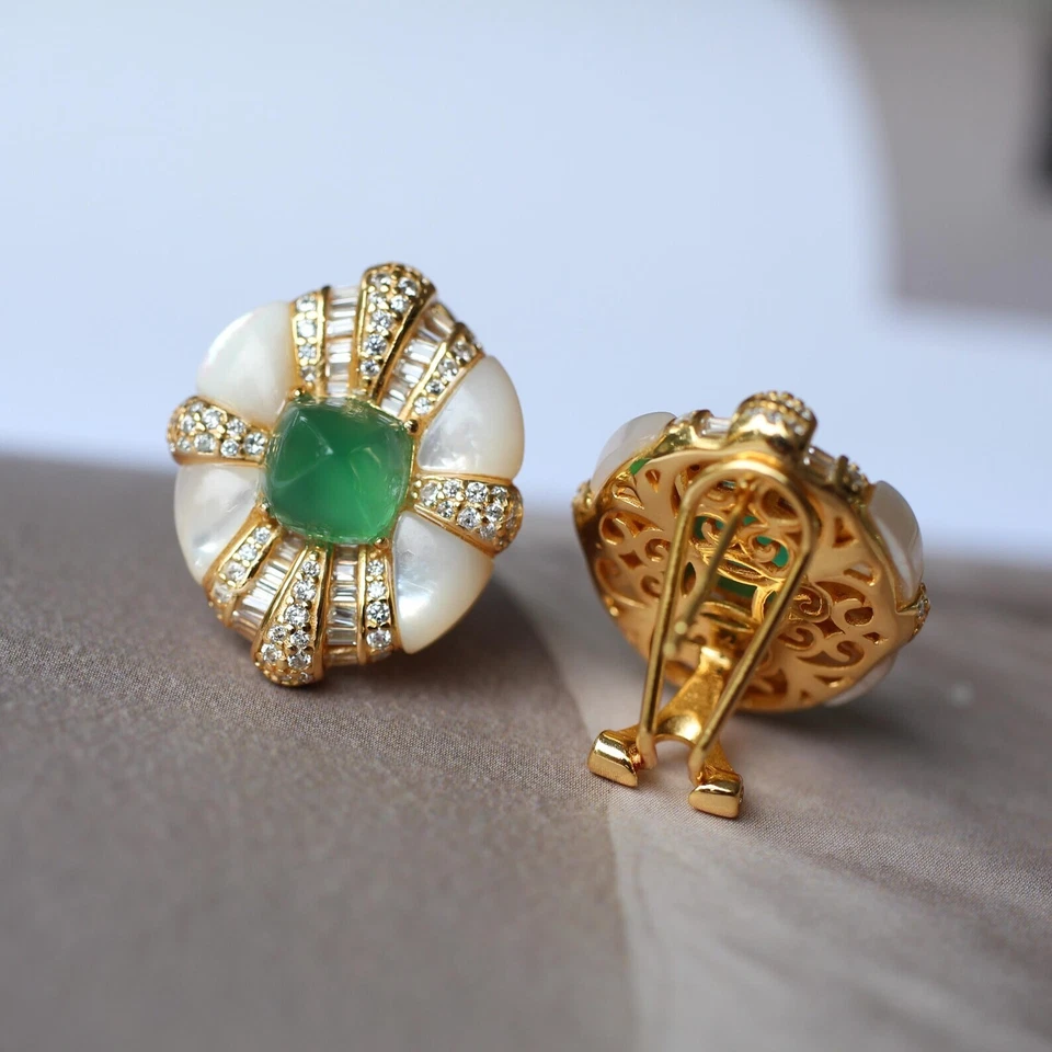 Pendiente Vintage Crisoprasa Verde Chapado en Oro Plata 925 REGALO PARA Mujer Foto 4 de 4