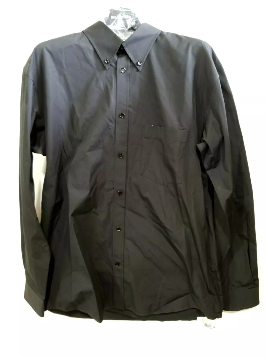 Balenciaga Men's Solid Fitted Button Down Long Sleeve Black