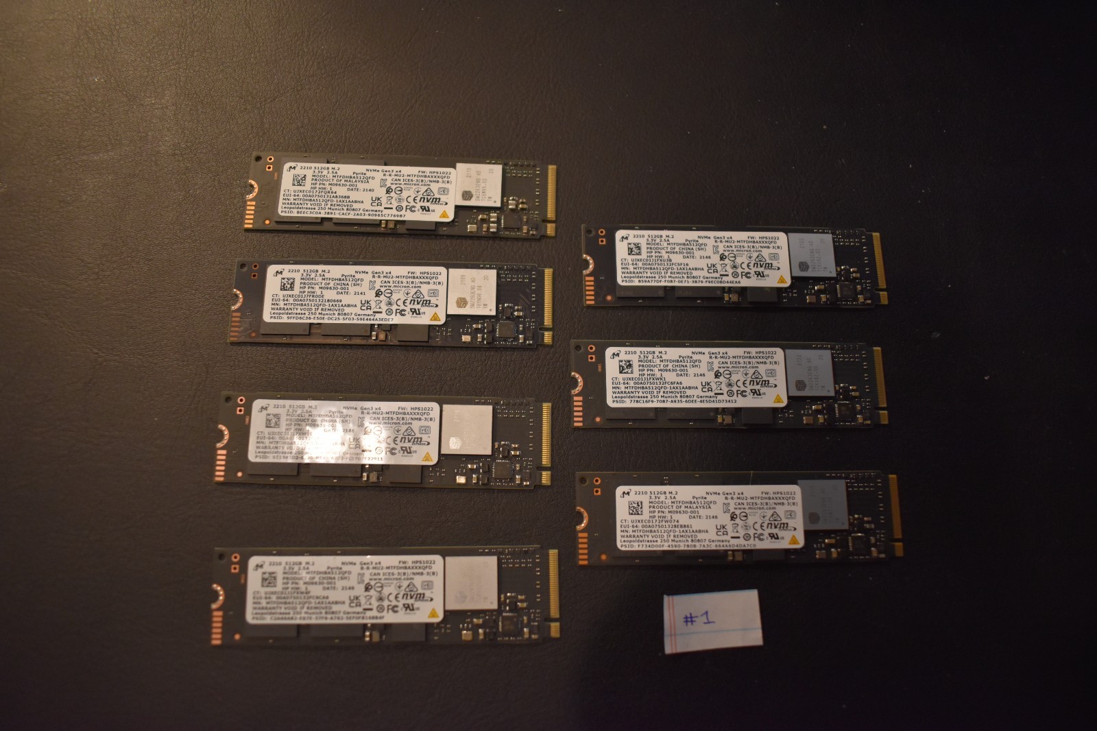 Lot of 7 Micron 2210 512GB NVMe SSDs