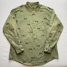 Vintage Woolrich Shirt Mens XL Green Flannel Button Down Duck Print Long Sleeve