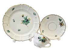 Nymphenburg Tasse Untertasse Kuchenteller Camaieu Kupfergrün Blume Goldrand - 2