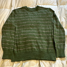 GapKids Boys Green/Gray Striped Crew Neck Cotton Blend Pullover Sweater SizeM 8