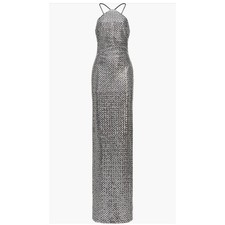 Halston Yeva Gown Silver Crystal Sequin Halter Maxi Dress Size 10 NEW $695