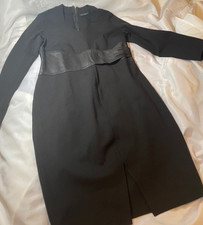 H by Halston Ponte Black Dress with Real Leather Wrap Waist Detail, sz 16, VGUC