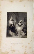 Original Old Antique Print Rival Waiting Women Portrait Editorial