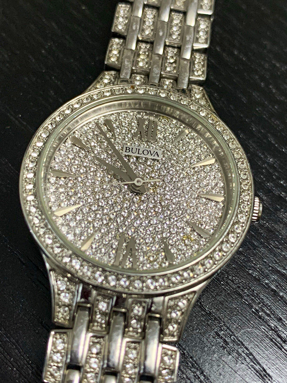 Bulova Phantom Womens Watch Silver Crystal Pave Dial 32mm Quartz Dress 98L235