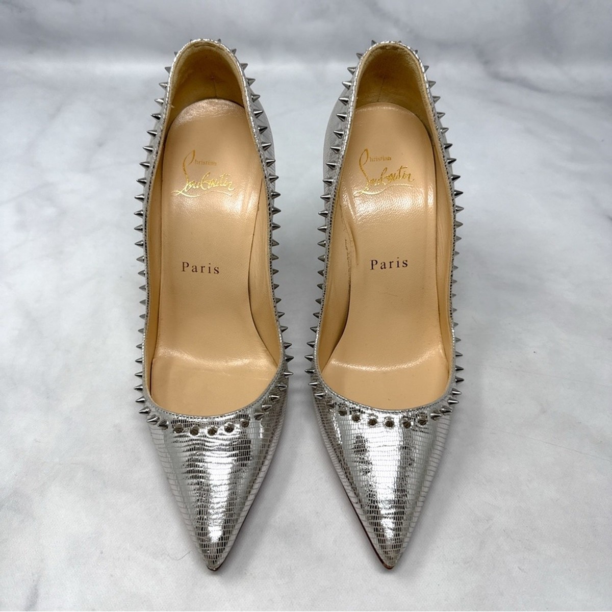 Christian Louboutin Anjalina 100 Spike Stud Trim Chrome Pointed