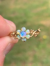 9ct Gold Natural Opal Cluster Ring, HBJ Art Nouveau Design 9K 375