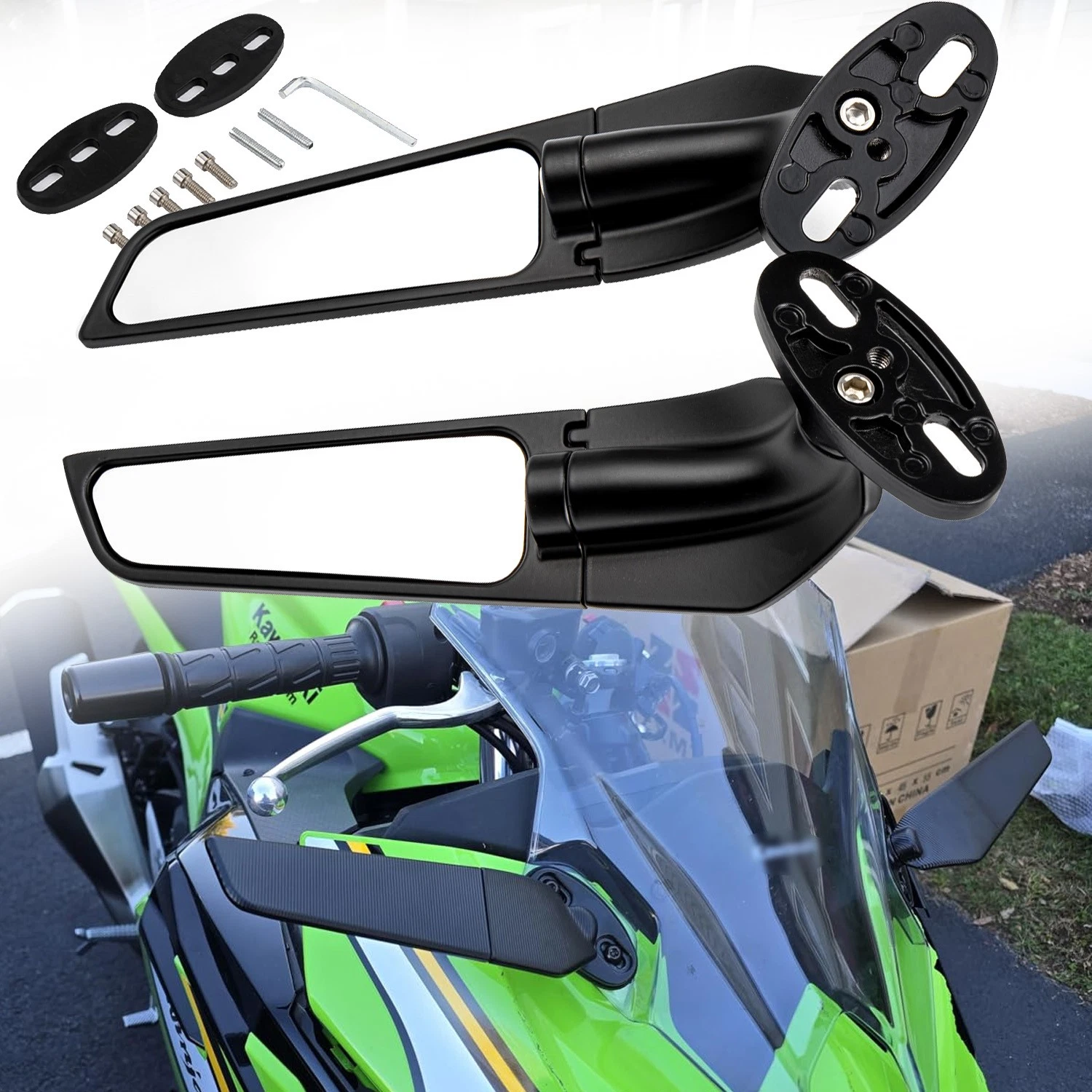 For KAWASAKI NINJA ZX6R ZX10R Enlarged Mirror Winglet Wind Motorcycle Rear View