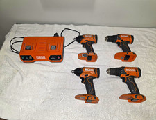 RIDGID 18V Brushless 4 Tool Lot &ndash; 2 Drills 2 Impact Drivers + Dual Charger WORKS