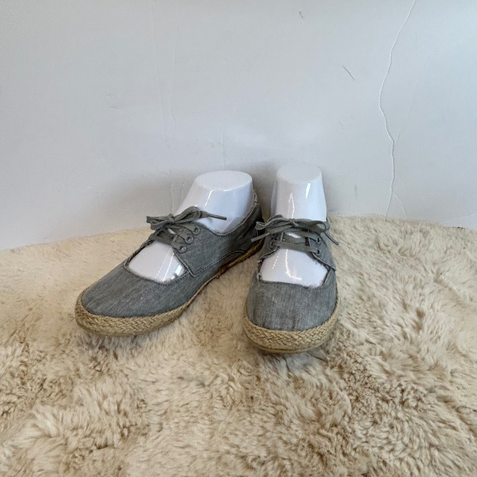 Rocket Dog Gray Canvas Espadrille Lace Up Mary Jane Shoes Women's