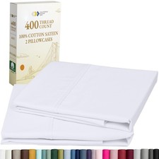 Standard Queen Size Pillowcase Set - 400 Thread Count, 100 Cotton Sateen, Se...