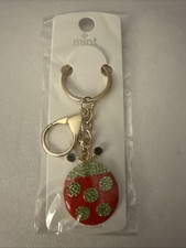 Red Ladybug with Green Dots Rhinestones Gold Tone Keychain/Purse Charm